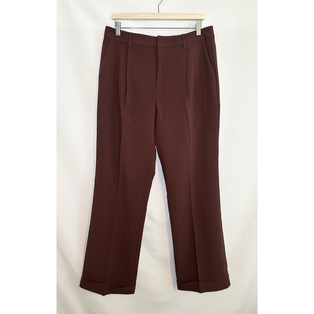 PAIGE Women's Aracelli Cuffed‎ Hem High Waist Dress Pants Mahogany SIZE 12 NWT